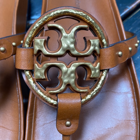 Tory Burch Gold Metal Logo & Studded Miller Cloud Sandals - Picture 5 of 16
